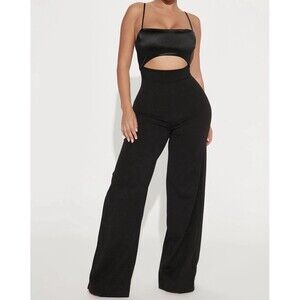 Fashion Nova Black wide leg pants jumpsuit romper SZ L